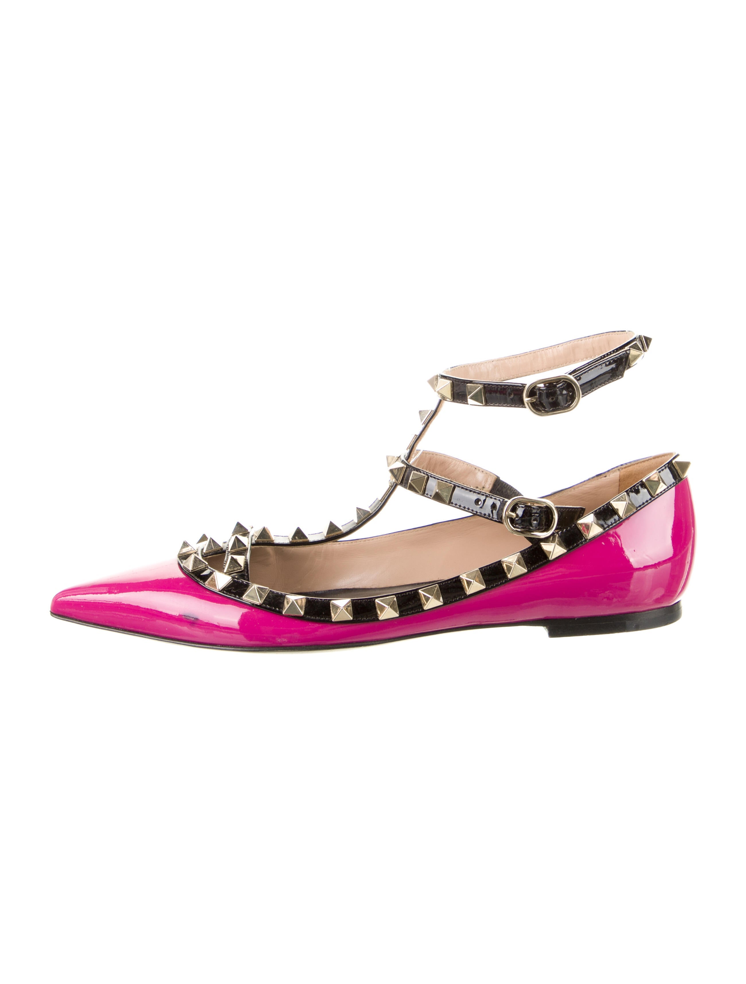 Valentino Rockstud Accents Patent Leather Flats Purple Flats, Shoes