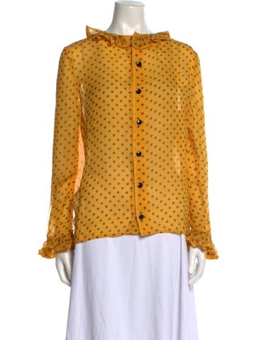 Valentino Tops Polka Dot Print Mock Neck Blouse M