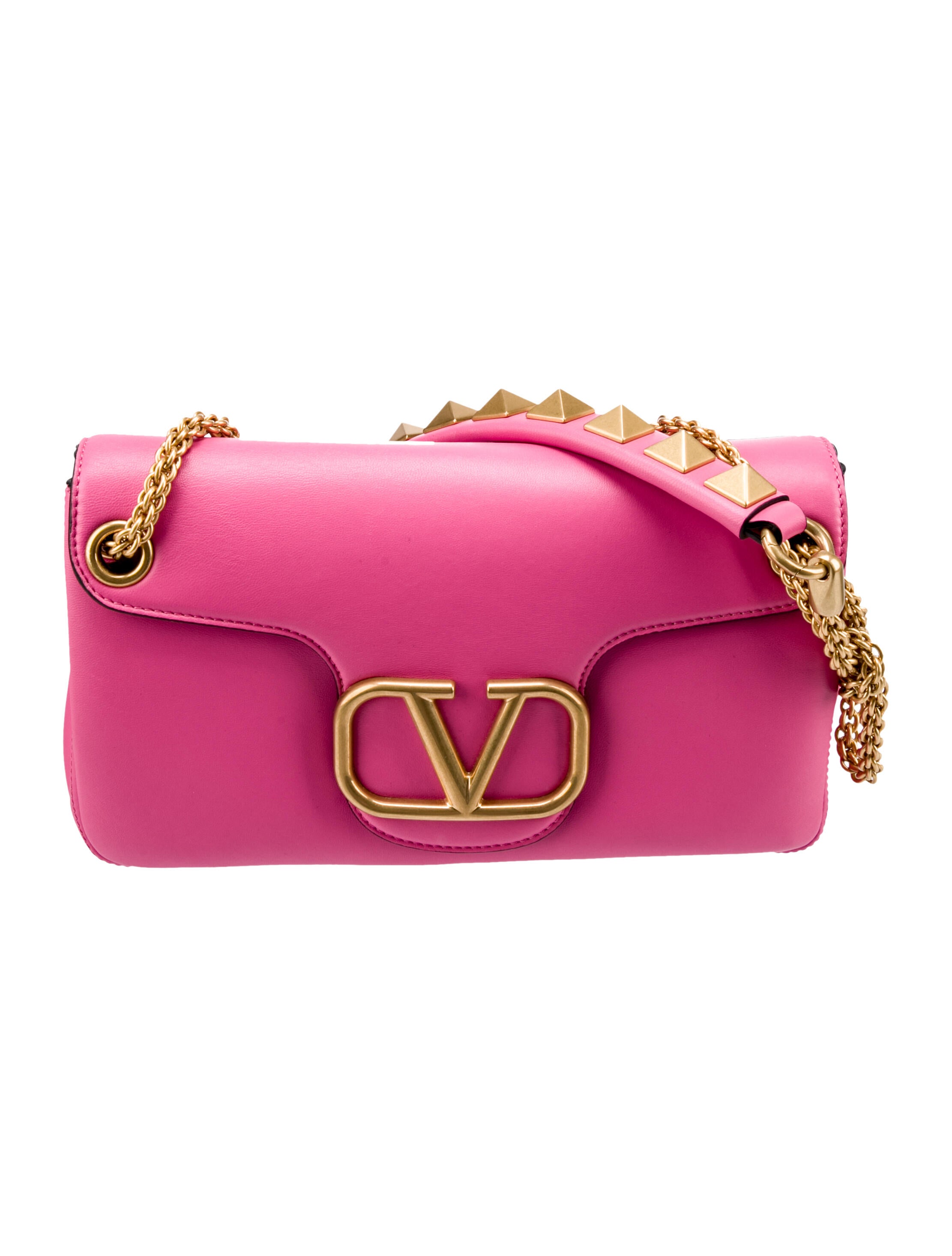 Valentino Sign V-Logo Leather Shoulder Bag - Pink Shoulder