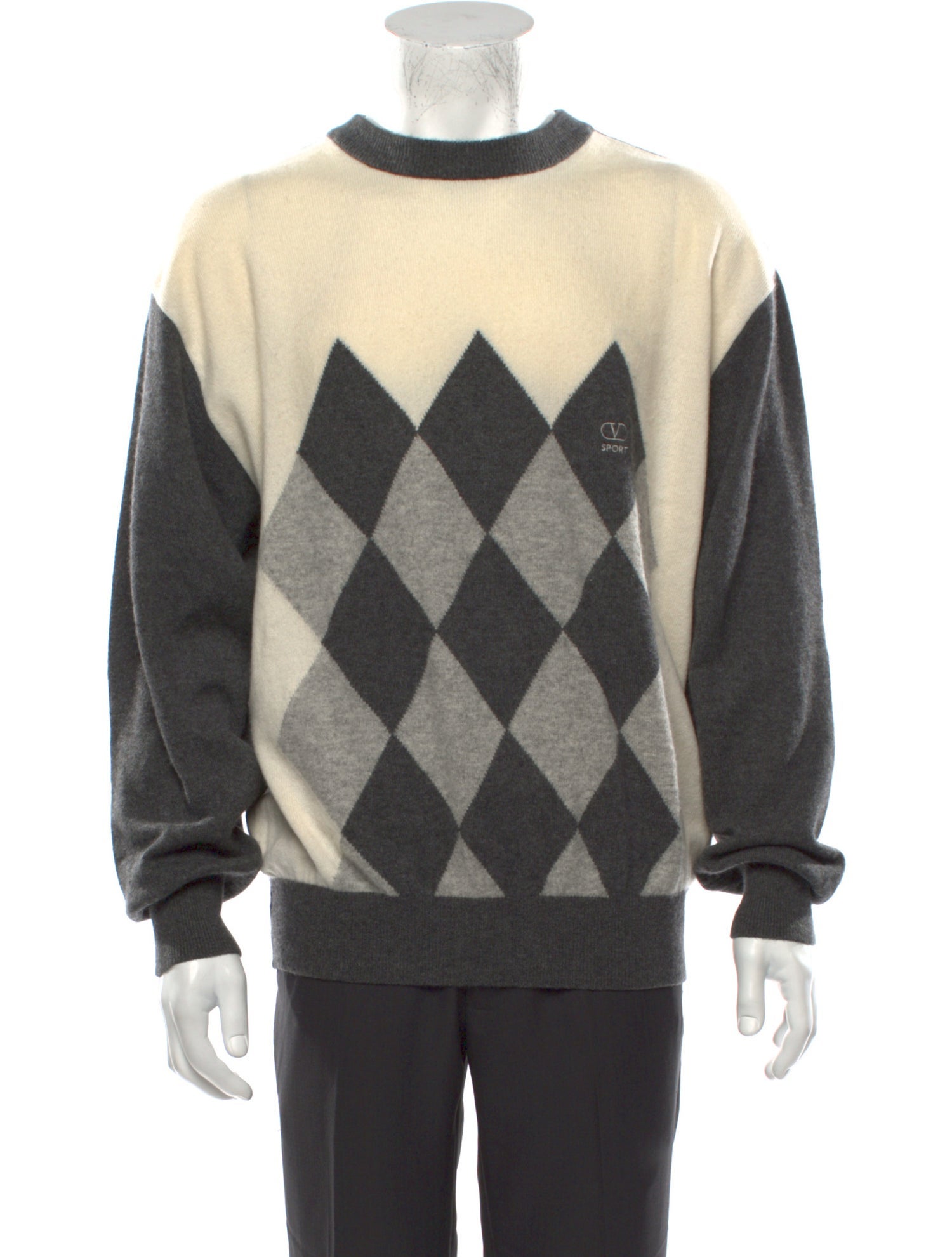 VALENTINO CREW NECK LONG-SLEEVE EMBROIDERED KNIT TOP 274958