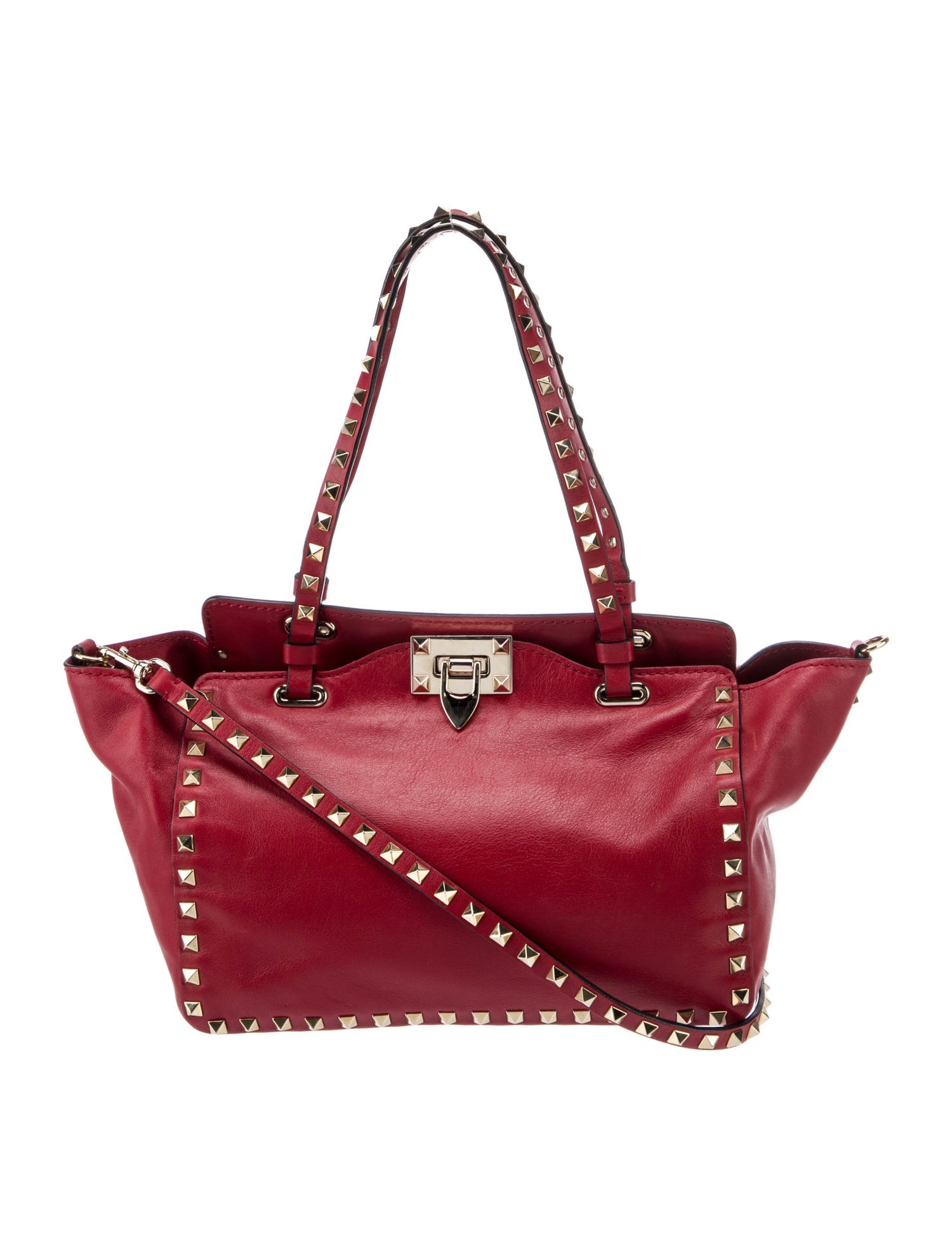 Valentino Rockstud Leather Shoulder Bag Red Shoulder Bags, Handbags