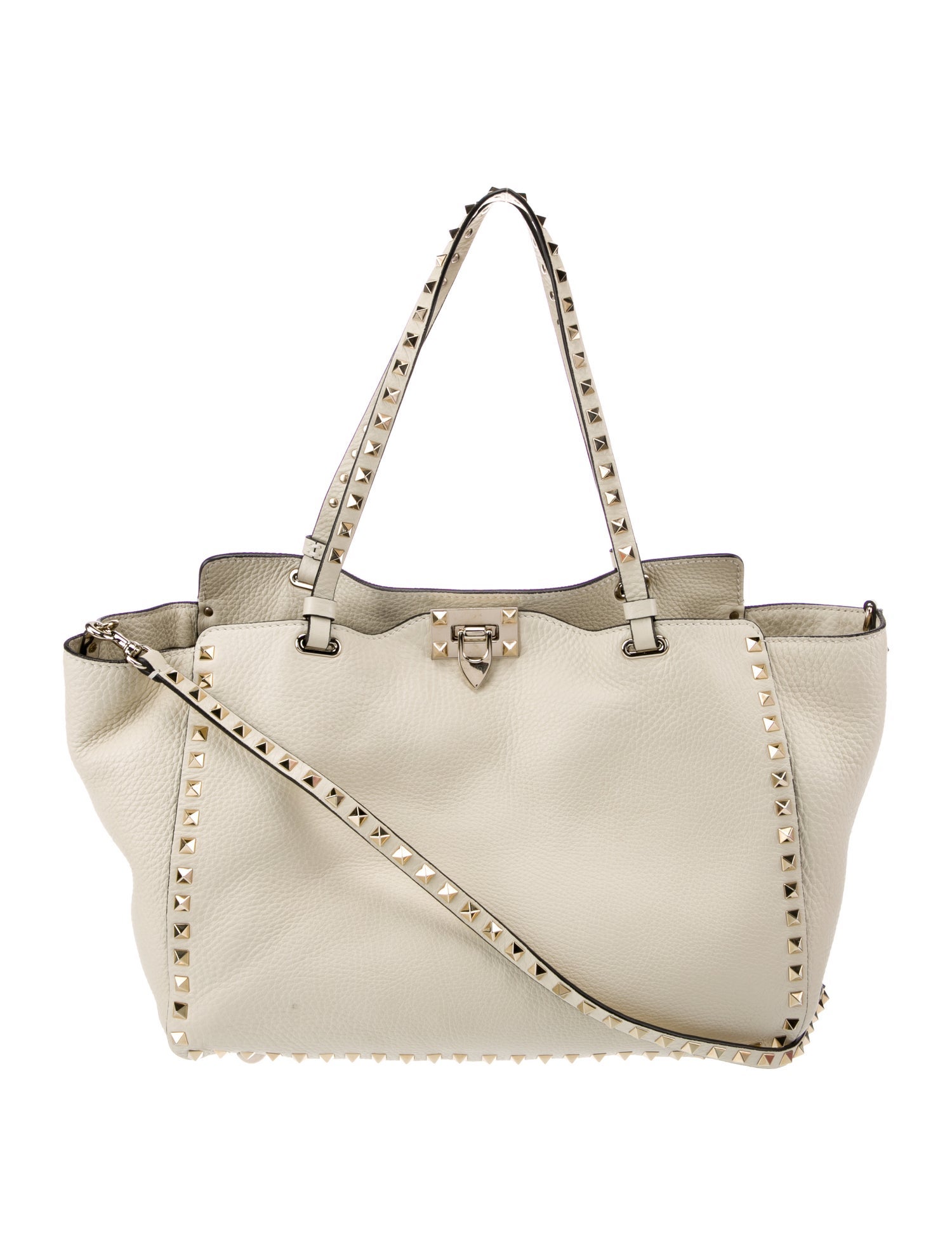 Valentino Rockstud Leather Tote Neutrals Totes, Handbags VAL388771