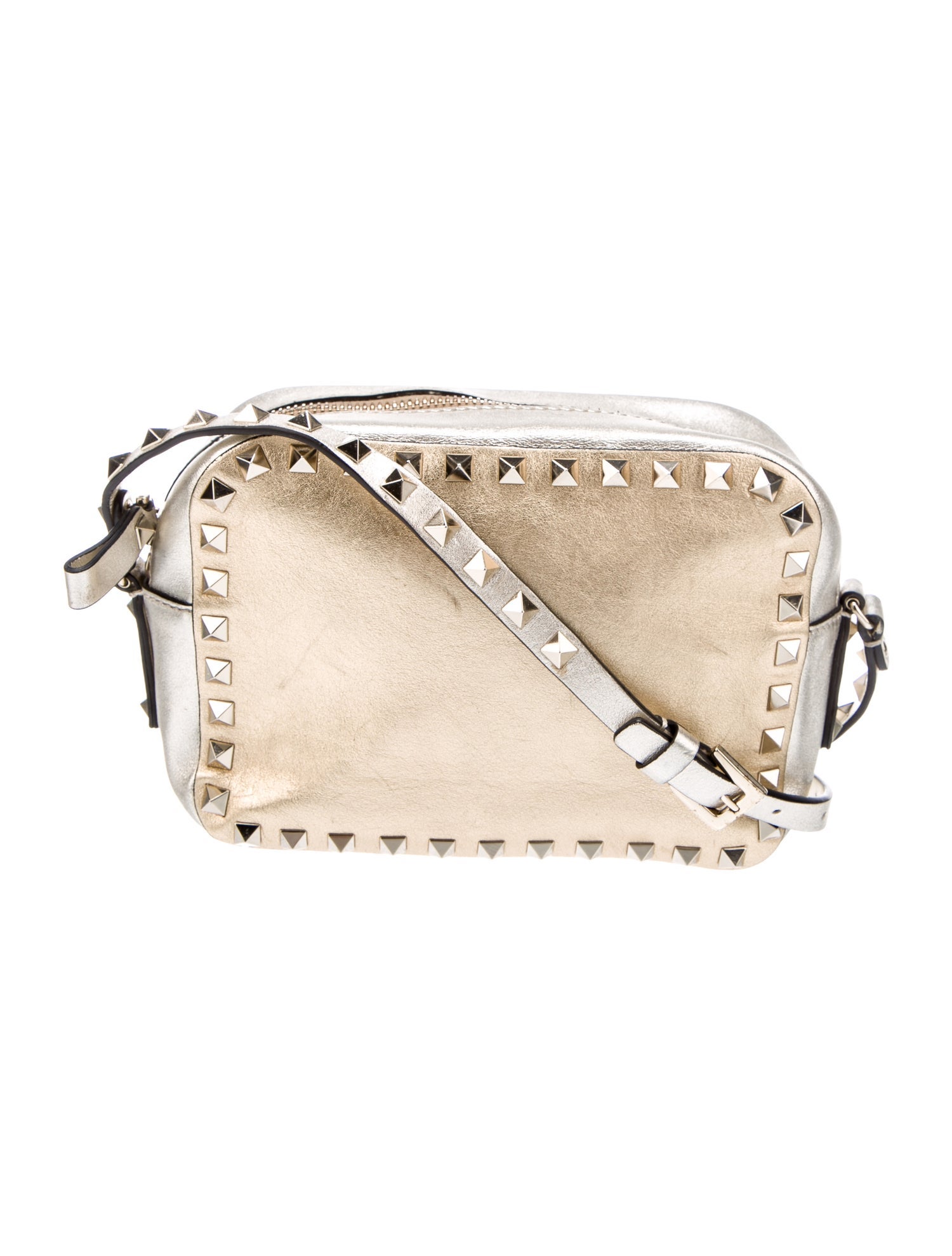 Valentino Leather Rockstud Crossbody Bag Gold Crossbody Bags