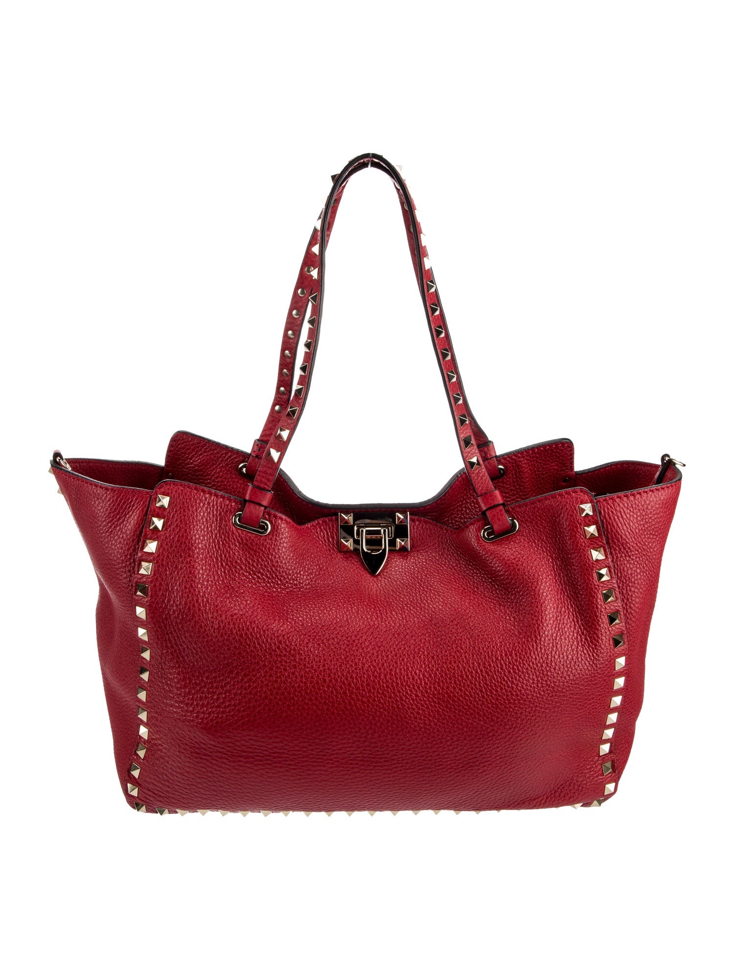 Valentino Rockstud Leather Tote Red Totes, Handbags VAL389949 The
