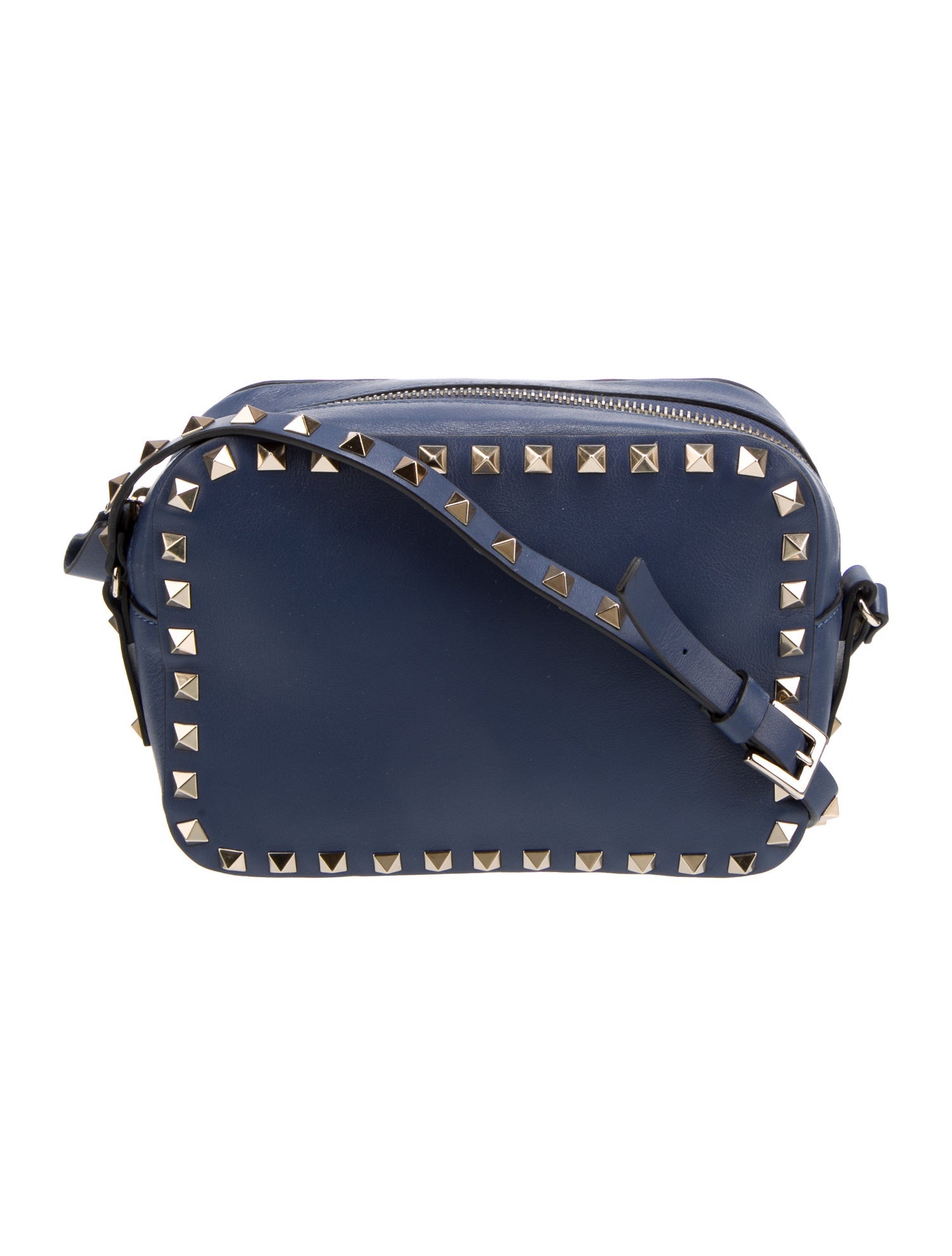 Valentino Leather Rockstud Crossbody Bag Blue Crossbody Bags