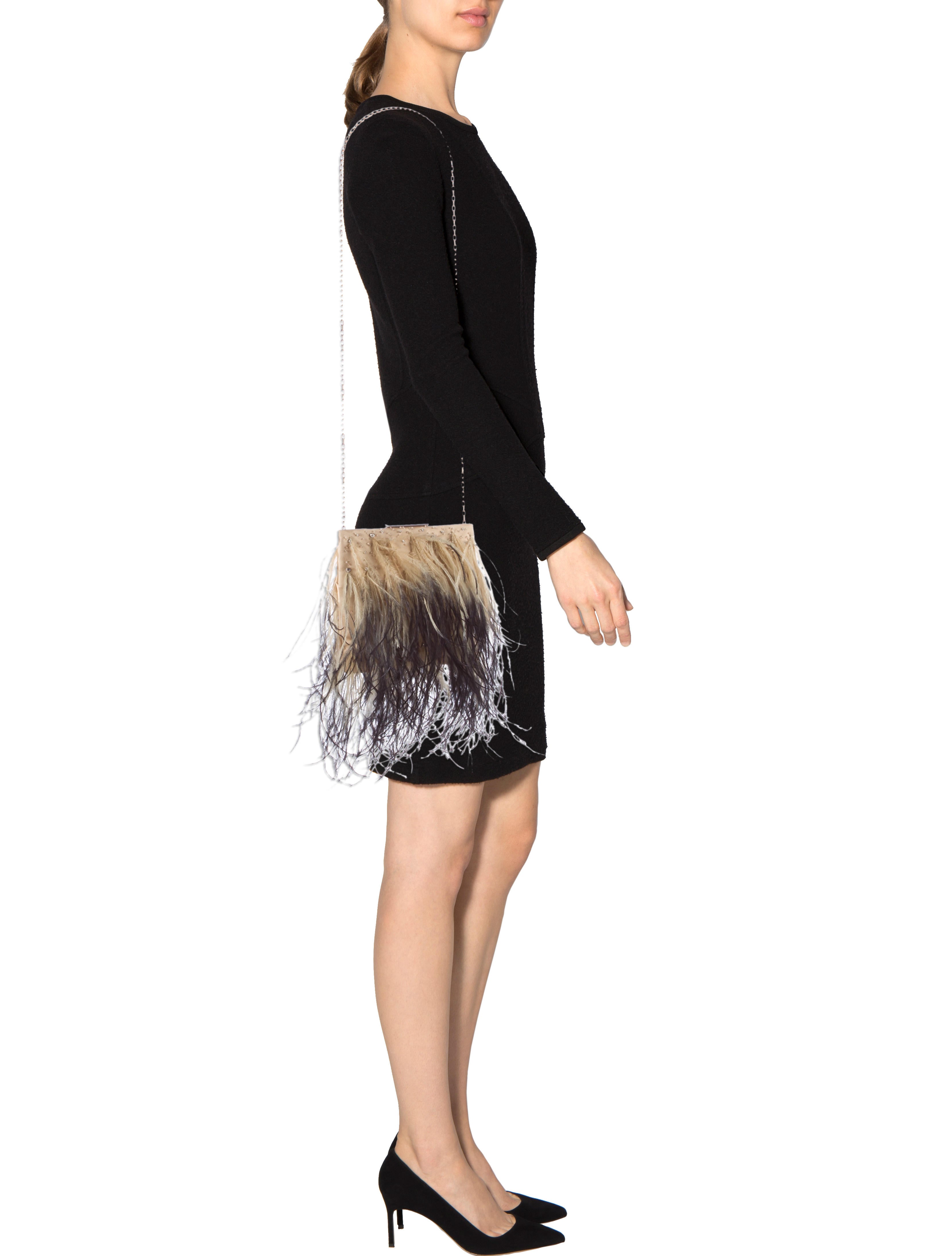 バッグ Valentino Leather Feather Satchel Bag Valentino Ostrich Feather Evening Bag - Neutrals Evening Bags