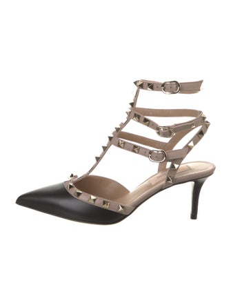 Valentino Rockstud Accents Leather T-Strap Pumps