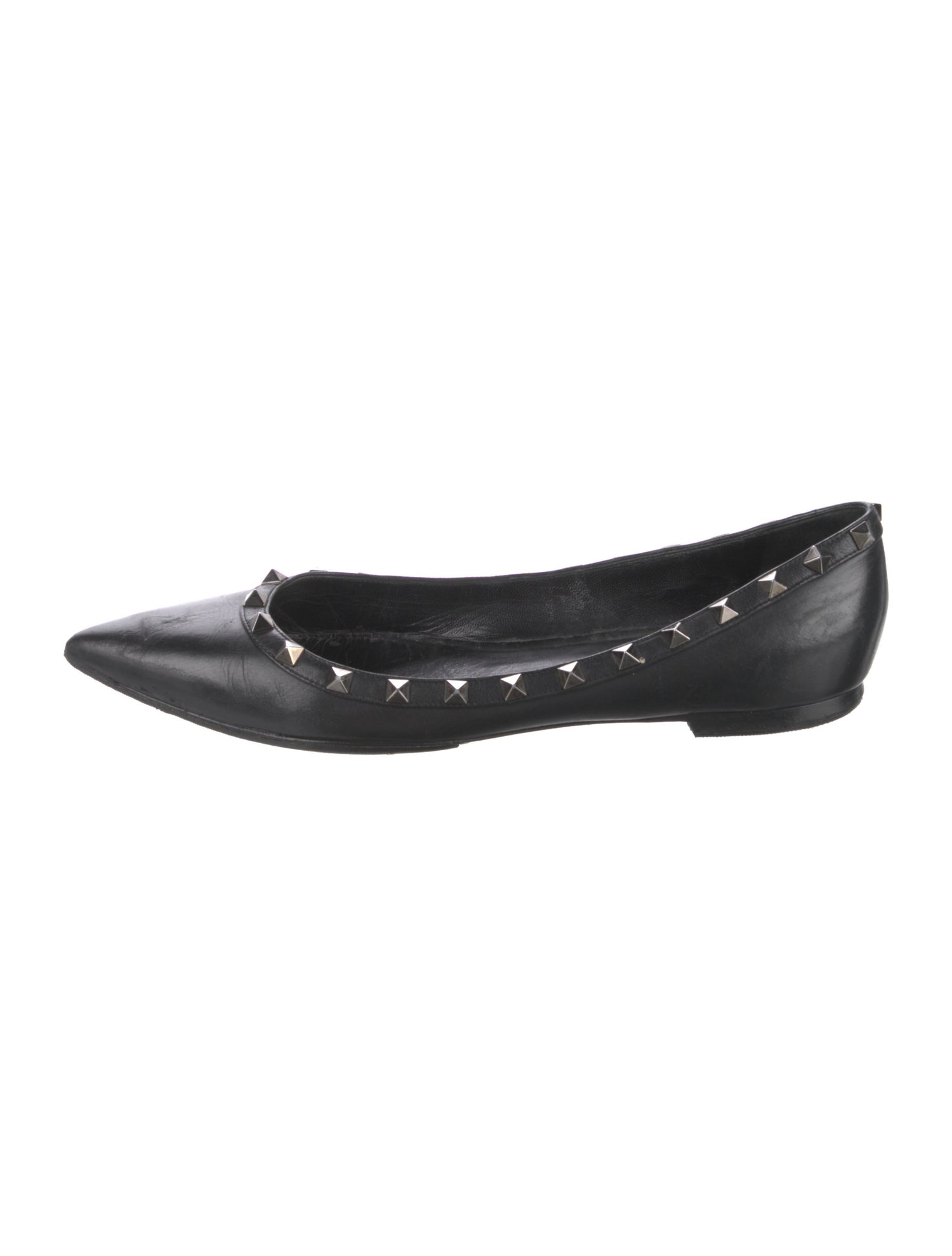 Valentino Rockstud Accents Leather Ballet Flats - Black Flats, Shoes ...