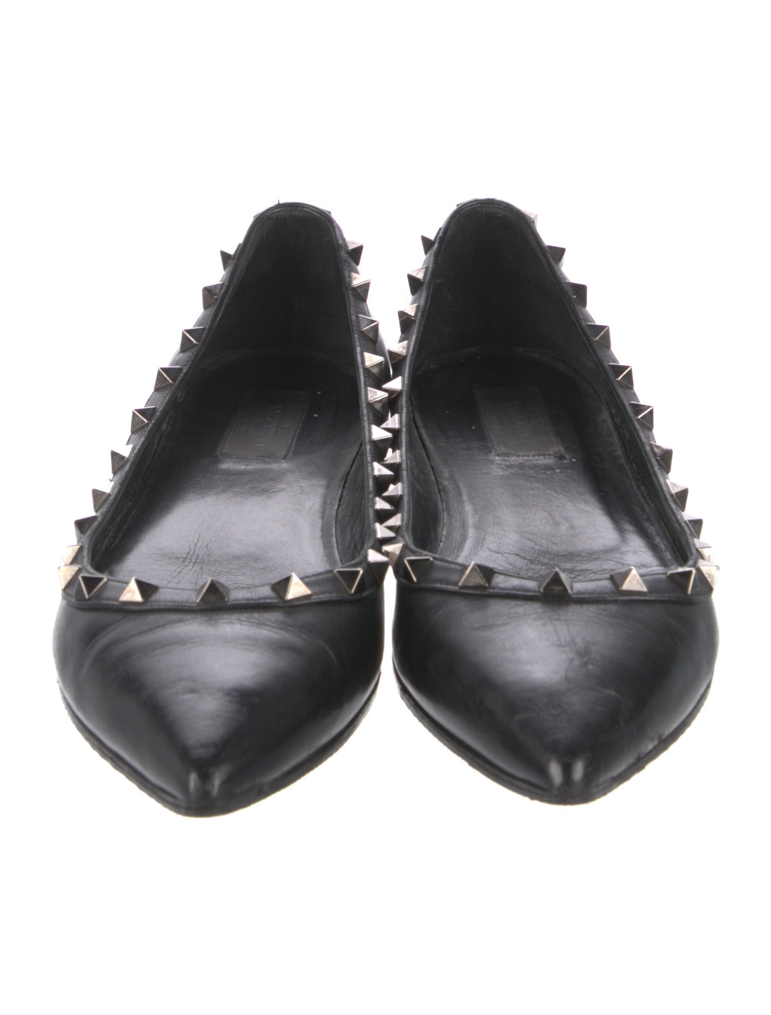 Valentino Rockstud Accents Leather Ballet Flats - Black Flats, Shoes ...