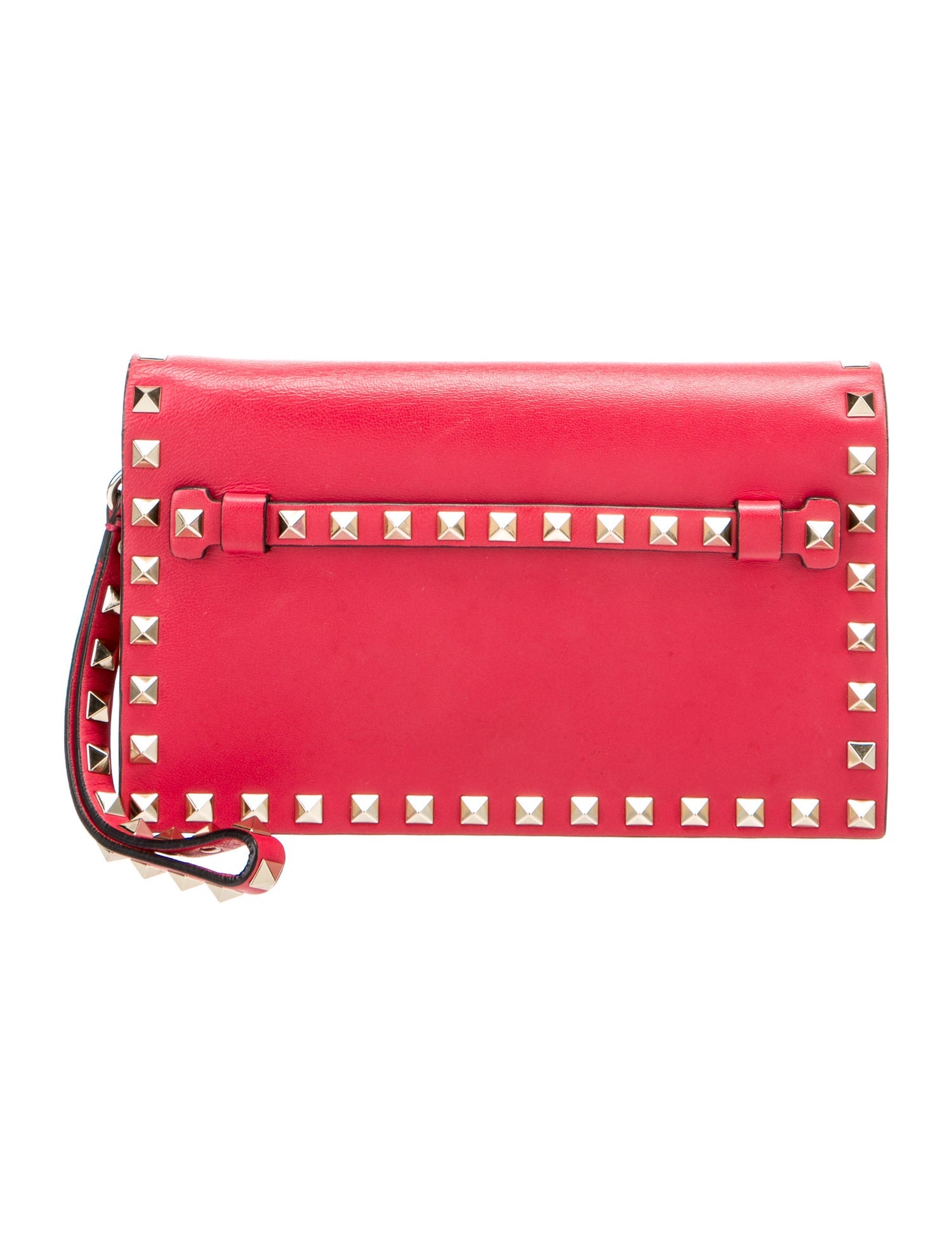 Valentino Leather Rockstud Accents Clutch Red Clutches, Handbags