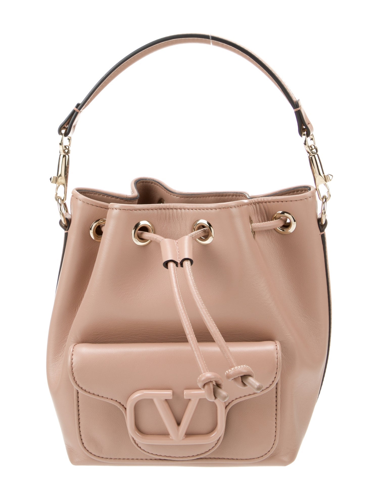 Valentino V Logo Leather Bucket Bag