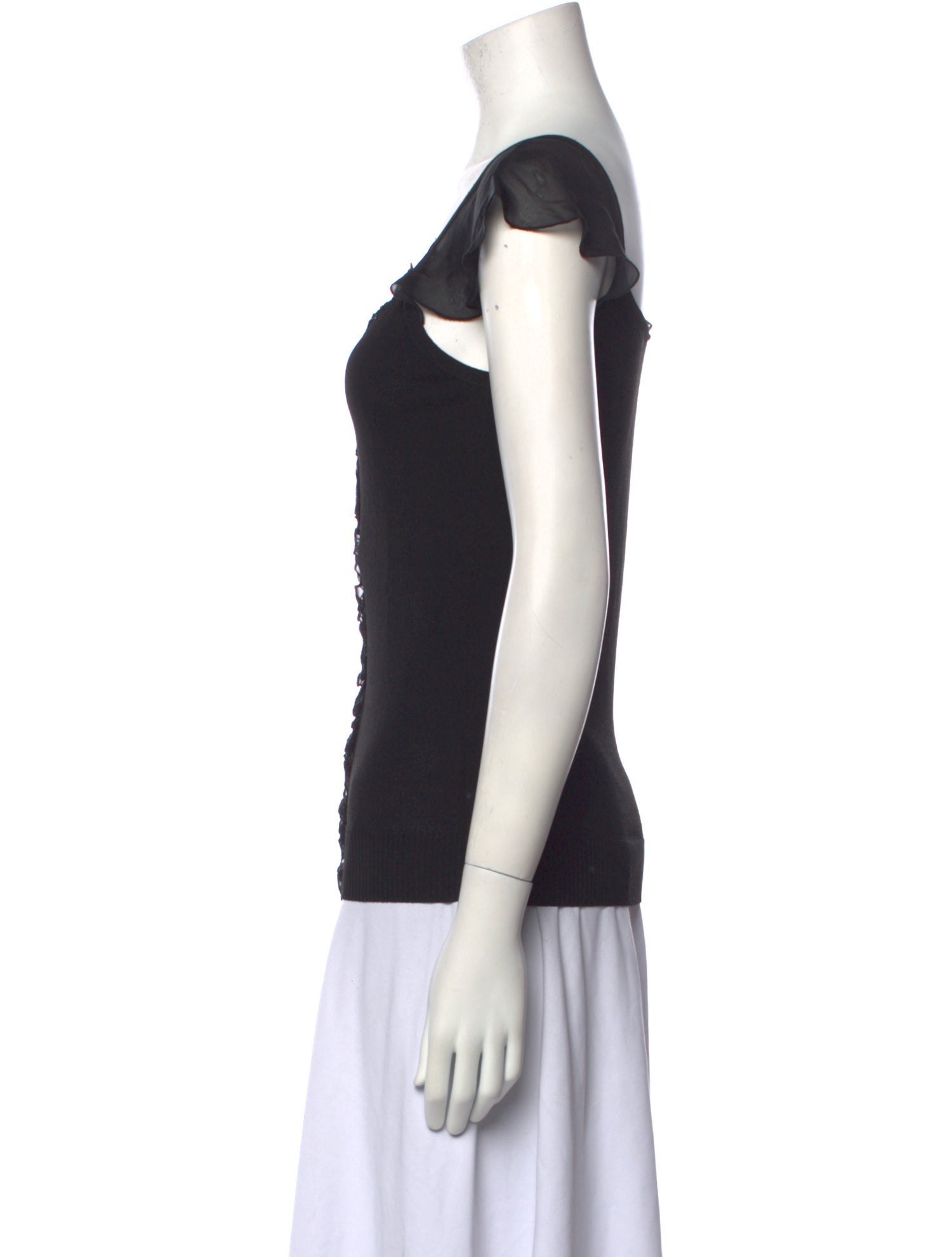 Black Short Sleeve V Neck Top
