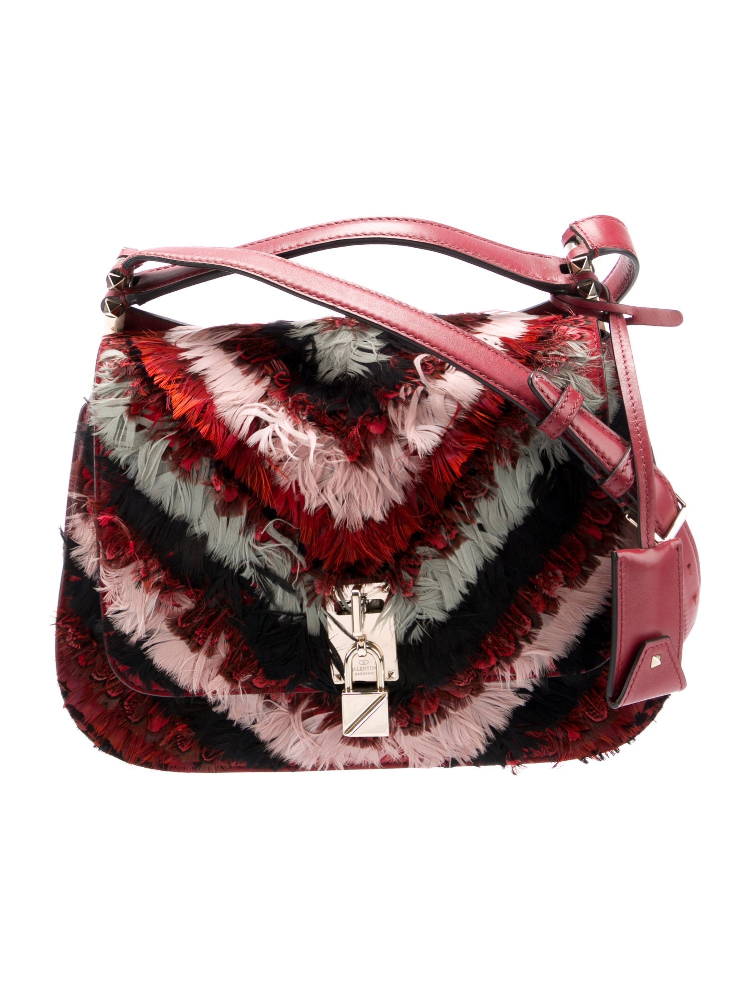 Valentino Rockstud Feather-Trimmed Crossbody Bag