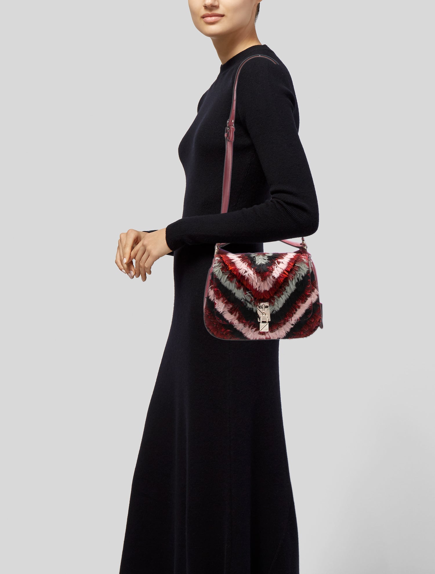 Valentino Rockstud Feather-Trimmed Crossbody Bag