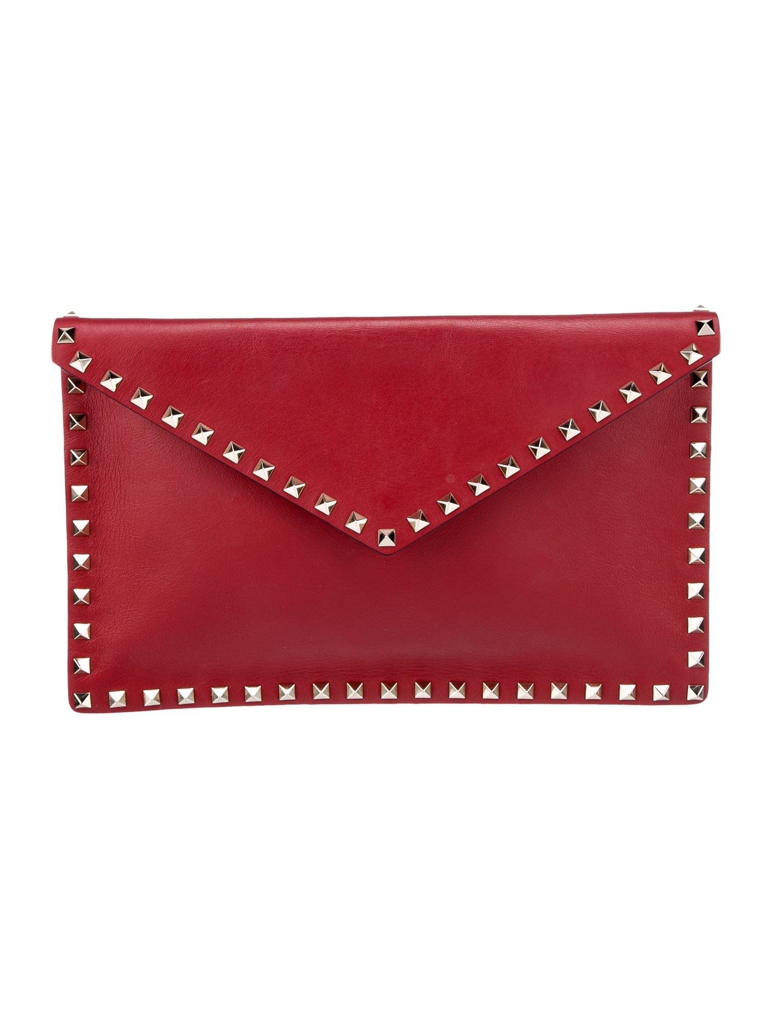 Valentino Leather Rockstud Clutch Red Clutches, Handbags VAL423389