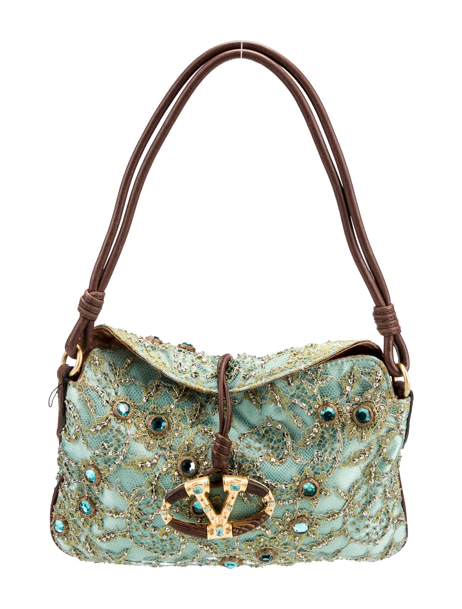 Valentino Vintage Lace Beaded Bag - Green Shoulder Bags
