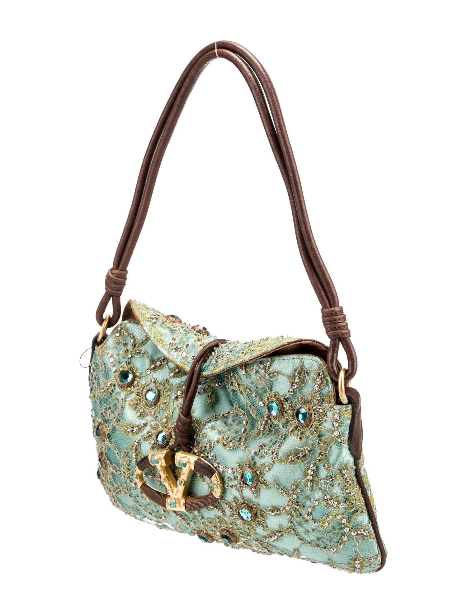 Valentino Vintage Lace Beaded Bag - Green Shoulder Bags, Handbags