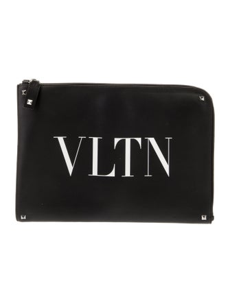 Valentino Logo Printed Leather Clutch