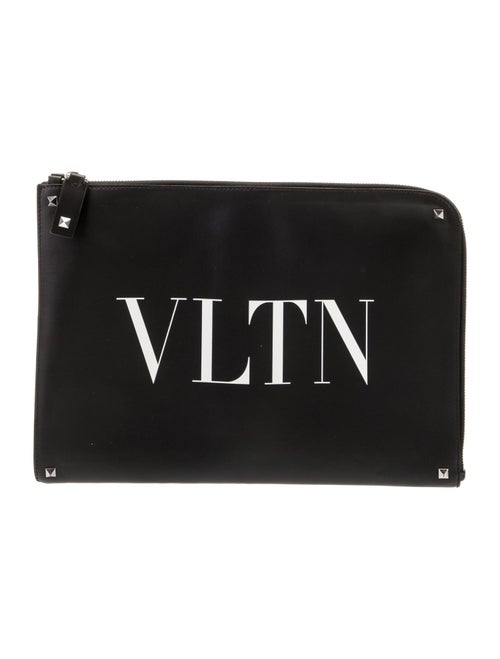 Valentino Logo Printed Leather Clutch