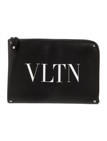 Valentino Clutches Logo Printed Leather Clutch