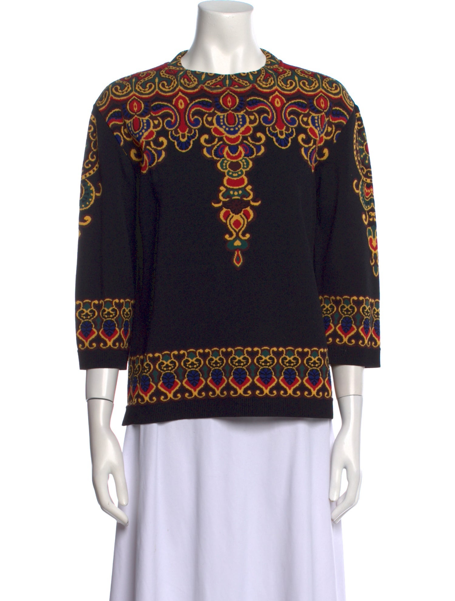 Valentino Printed Crew Neck Sweater Black Knitwear, Clothing VAL432933 The RealReal