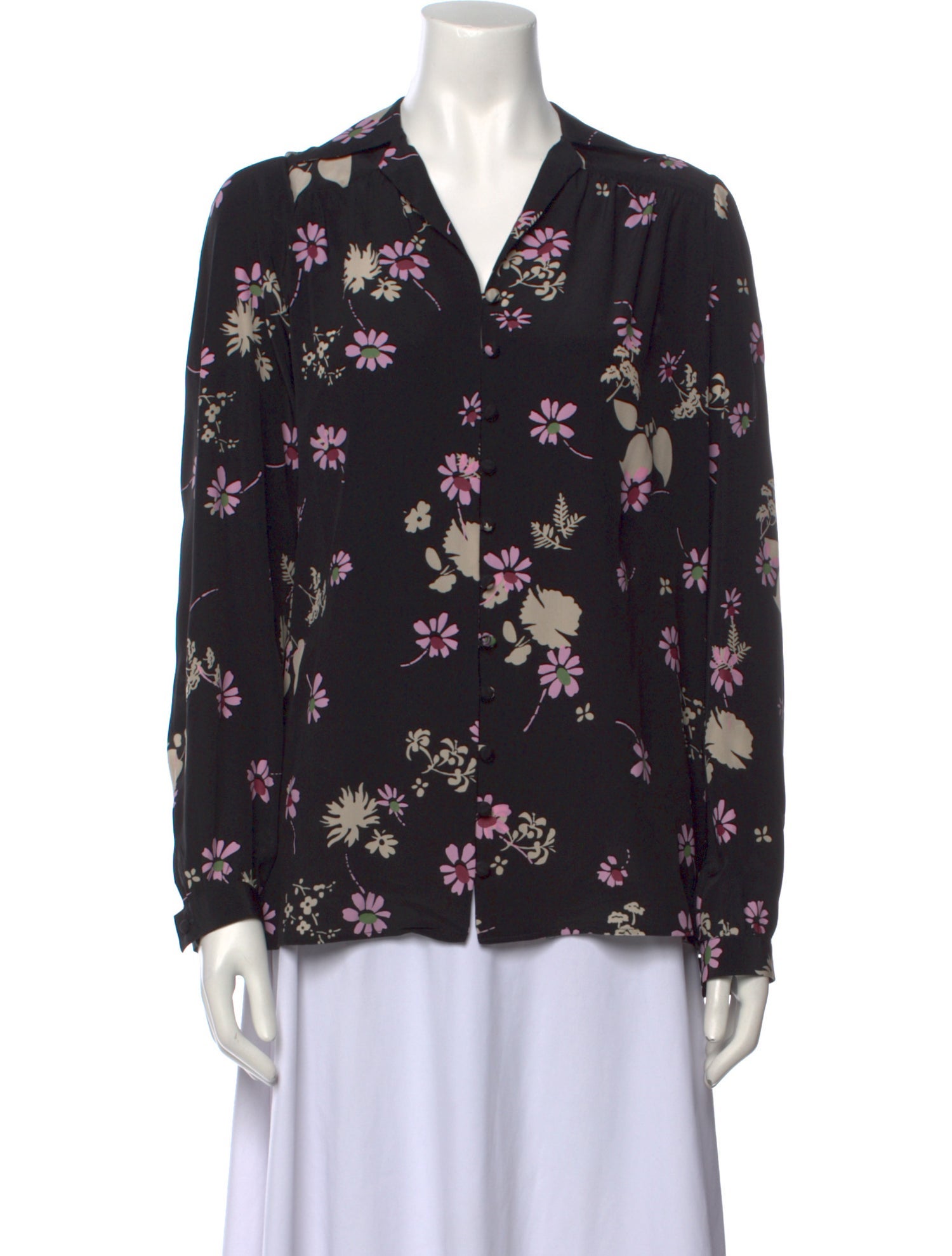Valentino Silk Floral Print Button-Up Top