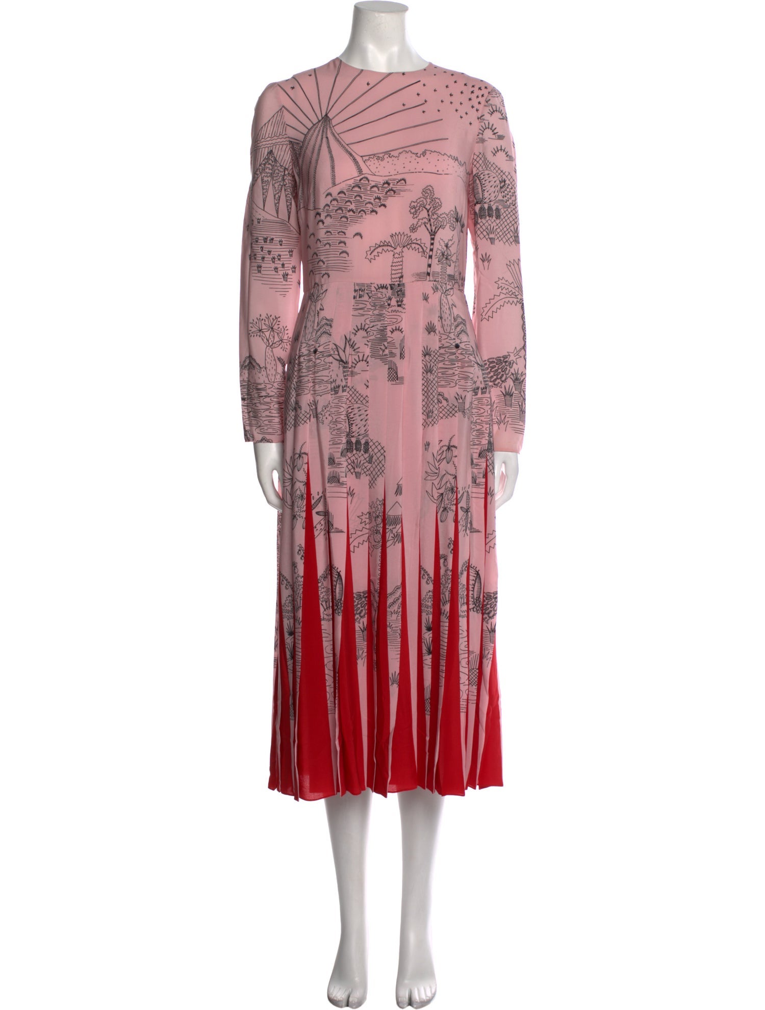Valentino Silk Red Long-Sleeve Knee-Length Dress with Lipstick Pattern NWT