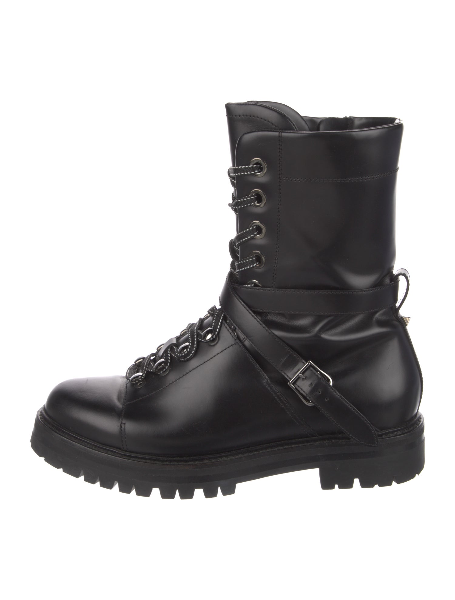 Valentino Rockstud Accents Leather Combat Boots
