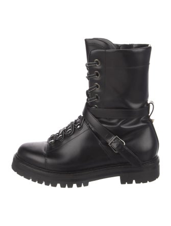 Valentino Rockstud Accents Leather Combat Boots