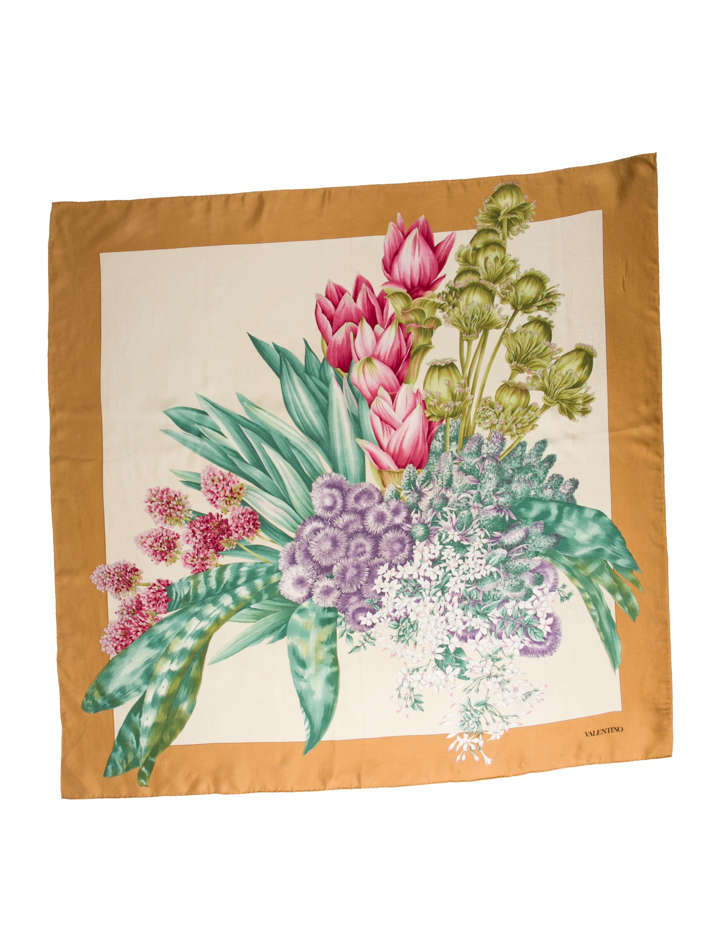 Valentino Silk Floral Print Scarf Brown Scarves and Shawls