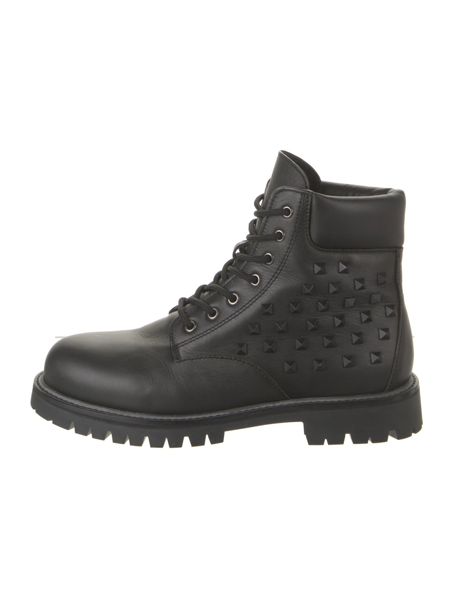 Valentino Rockstud Accents Leather Combat Boots Black Boots, Shoes