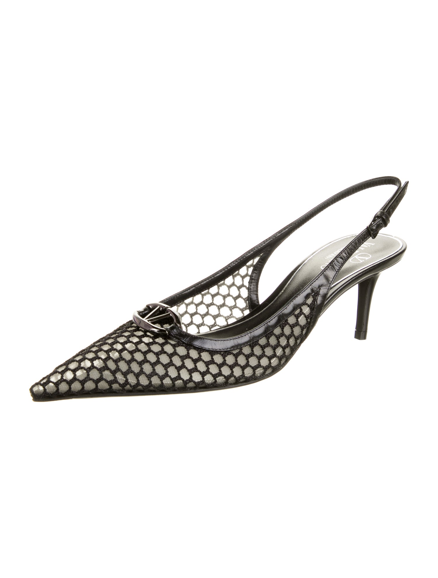 Valentino Leather Trim Embellishment Slingback Pumps