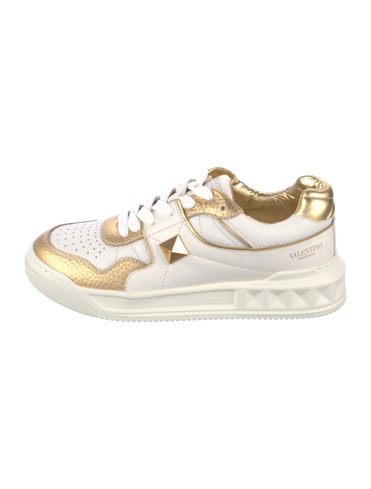 Valentino Rockstud Accents Leather Sneakers Metallic Sneakers, Shoes