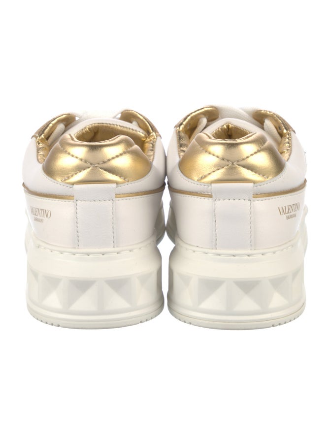 Valentino Rockstud Accents Leather Sneakers Metallic Sneakers, Shoes