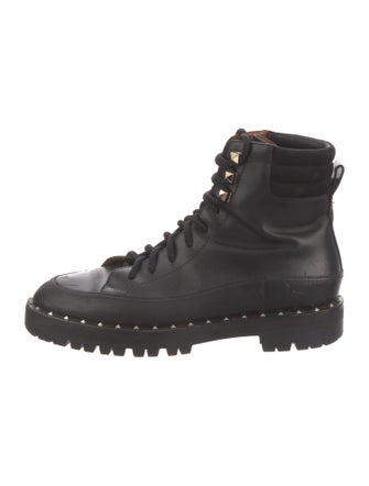 Valentino Rockstud Accents Leather Combat Boots