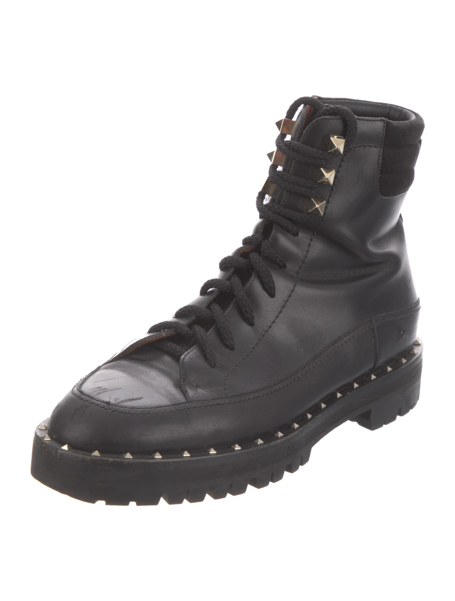 Valentino Rockstud Accents Leather Combat Boots