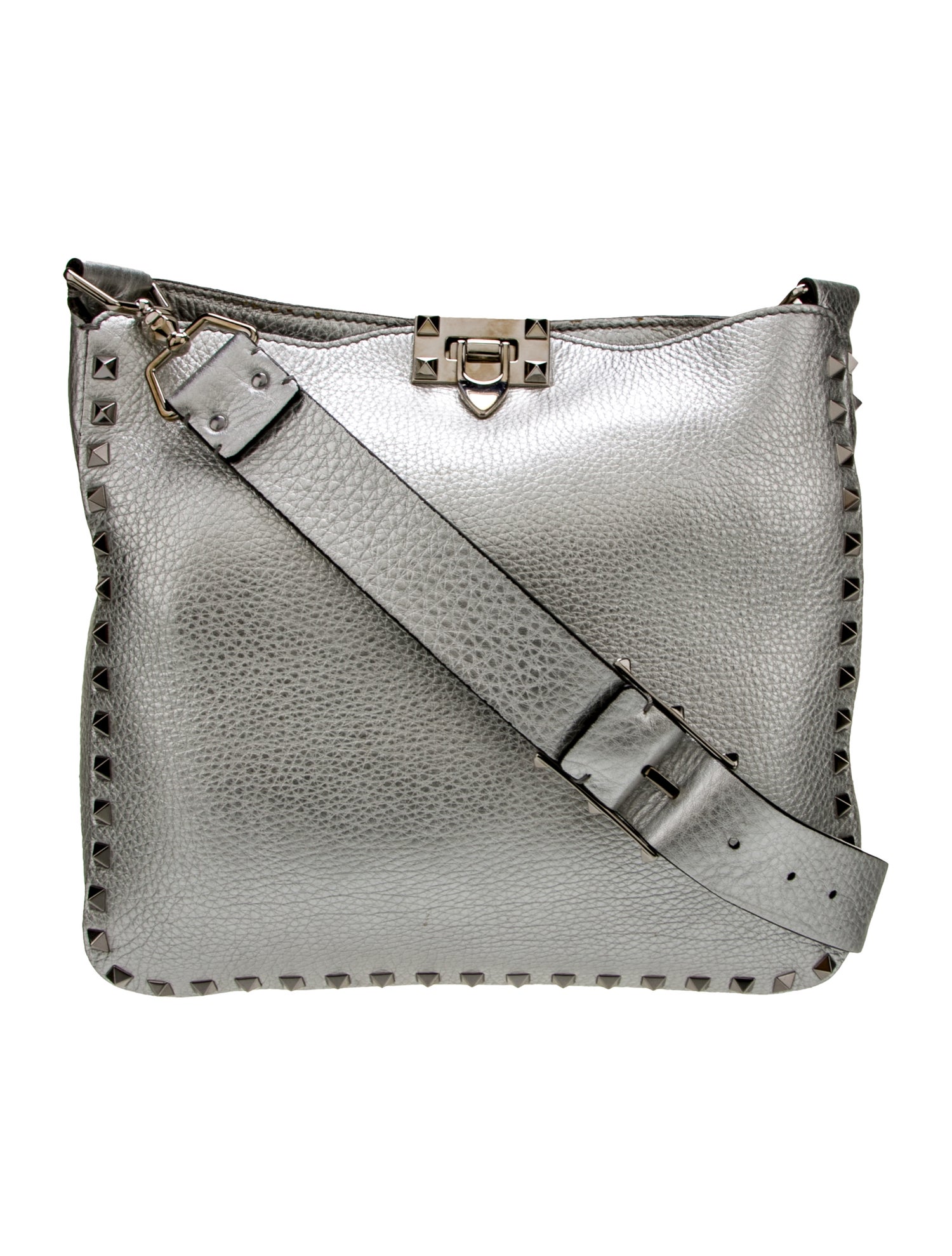 Valentino Rockstud Messenger Bag Metallic Crossbody Bags, Handbags
