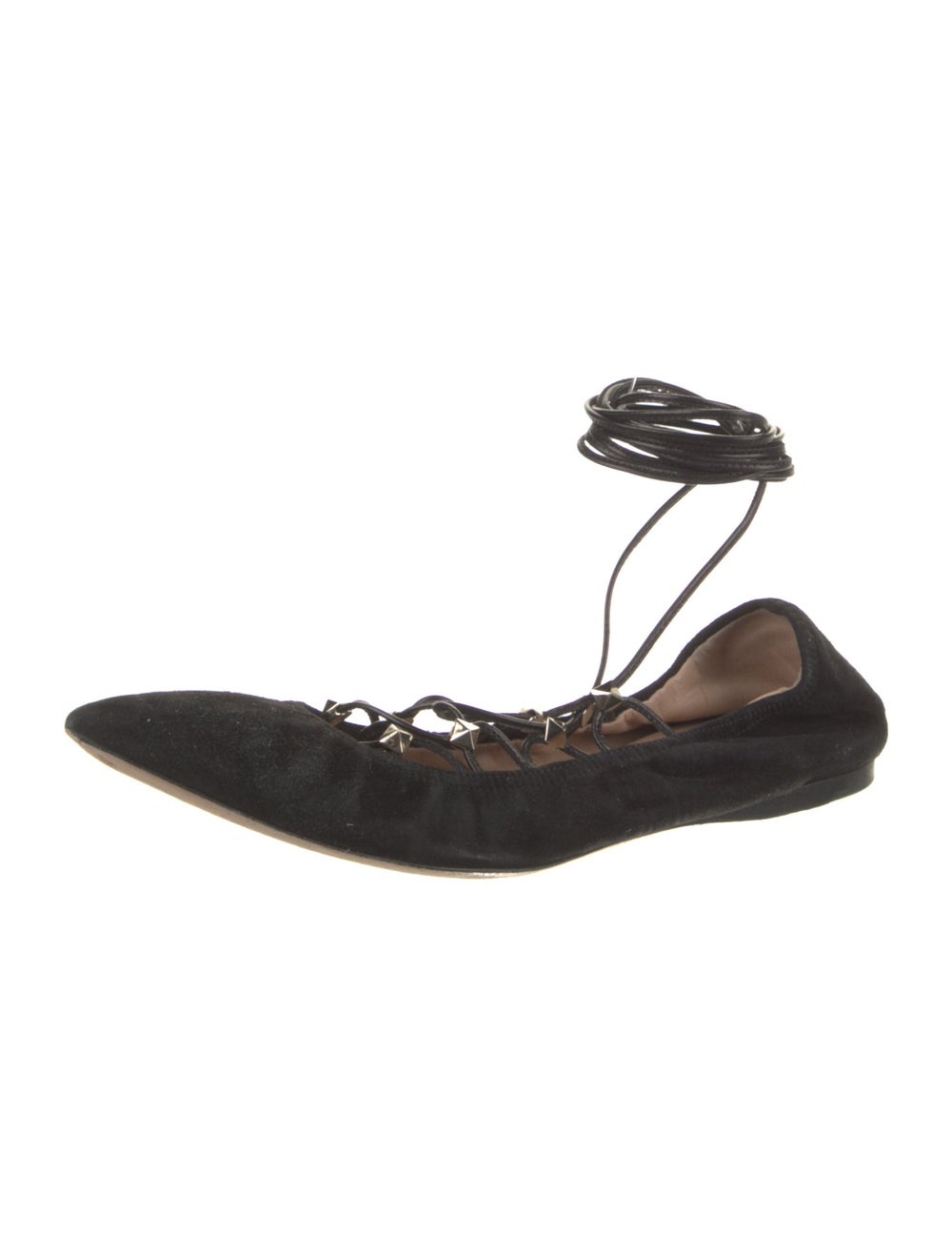 Valentino Suede Ballet Flats Black Rockstud Accents Leather Trim