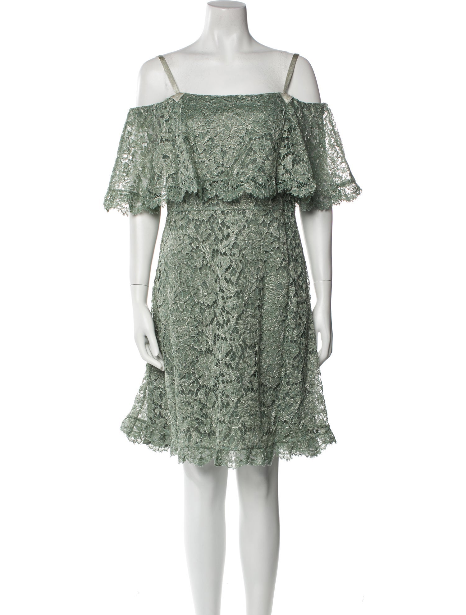 green emerald velvet dress Valentino // White Lace & Green Silk Dress – VSP Consignment main image 1