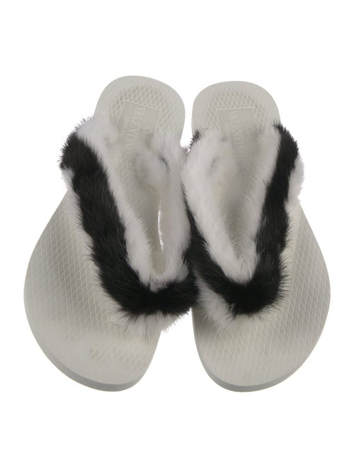 Valentino Mink Paisley Print Slides