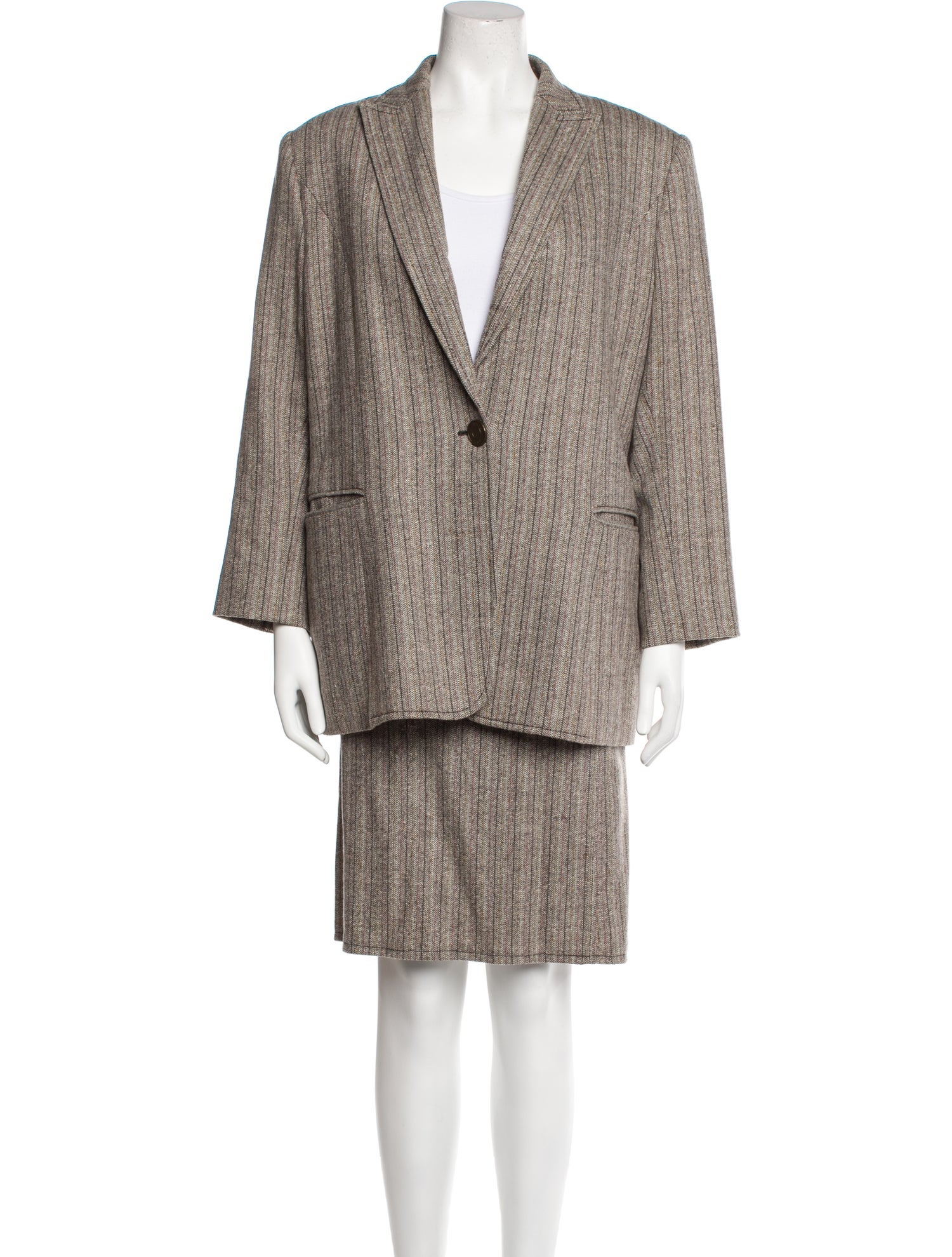Valentino Virgin Wool Striped Skirt Suit