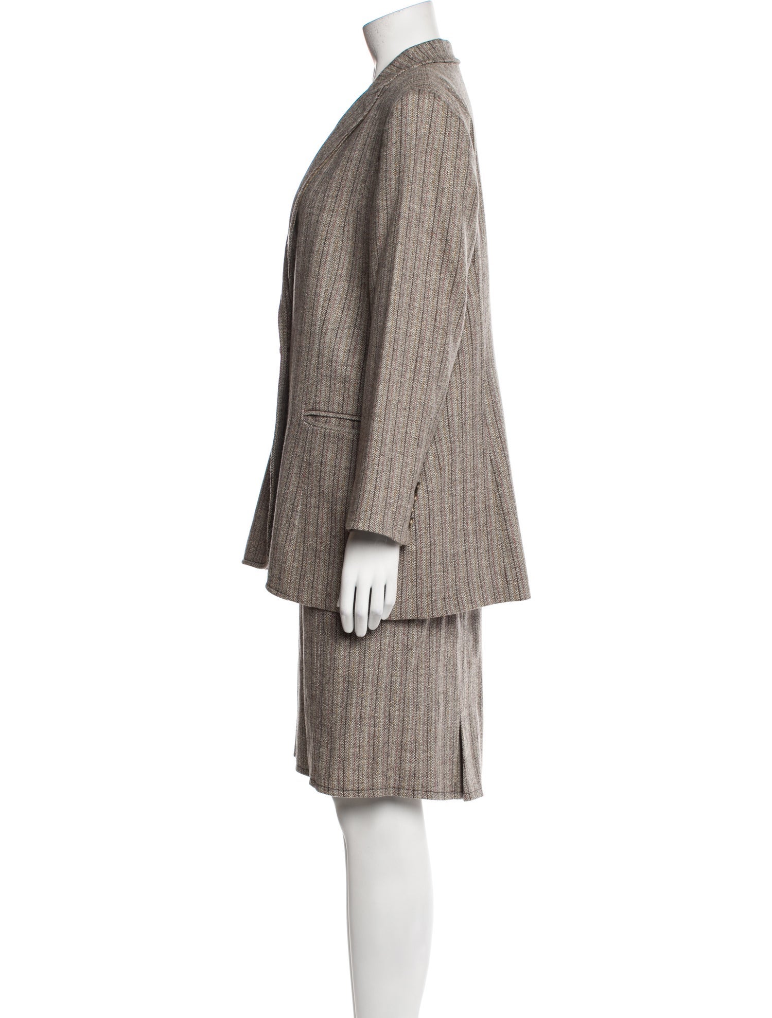 Valentino Virgin Wool Striped Skirt Suit