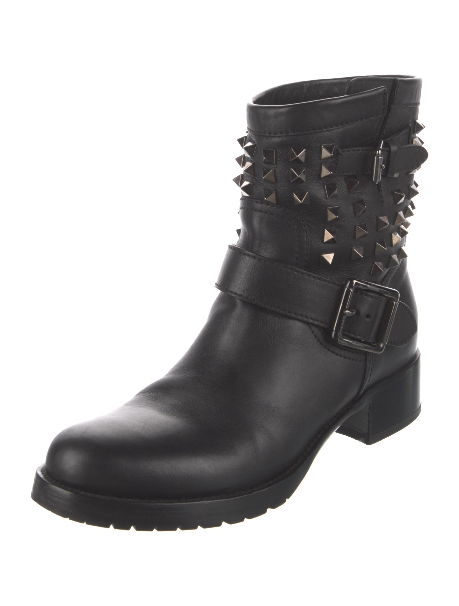 Valentino Rockstud Accents Leather Moto Boots