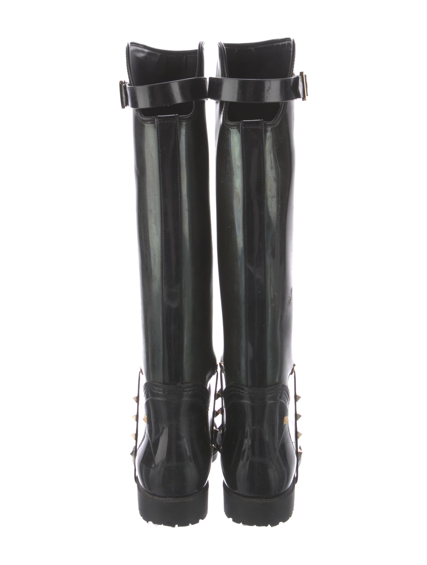 レインブーツ VALENTINO BLACK RUBBER AND LEATHER BOOTS Valentino Garavani VLogo Signature leather rain boots