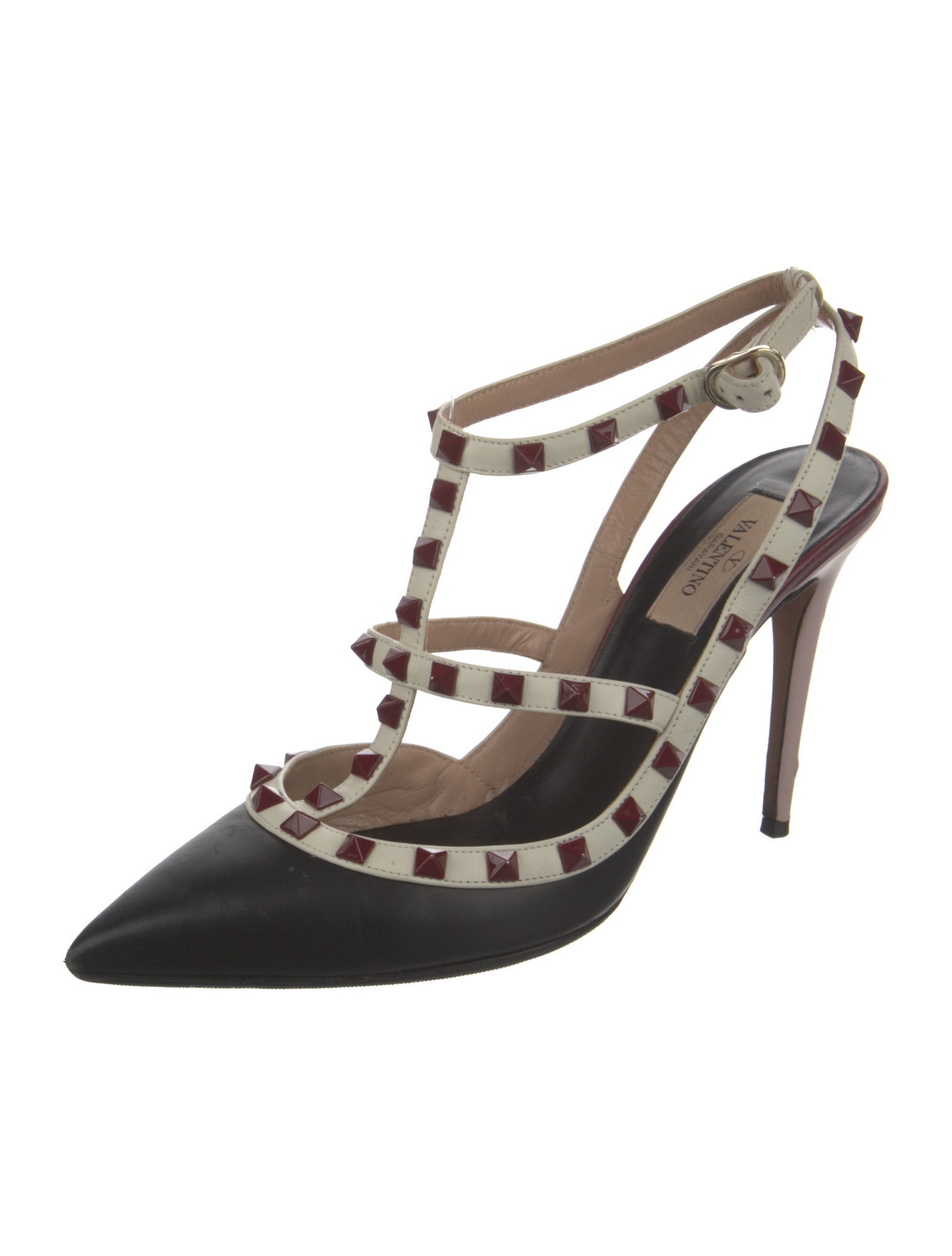 Valentino Rockstud Accents Leather T-Strap Pumps