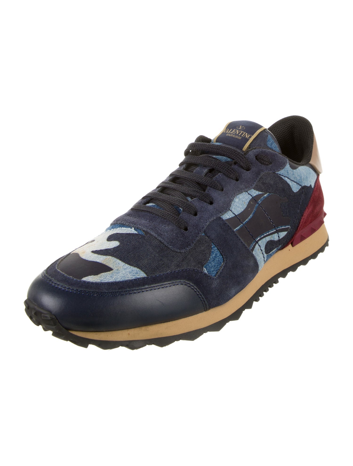 Valentino Rockstud Accents Denim Athletic Sneakers