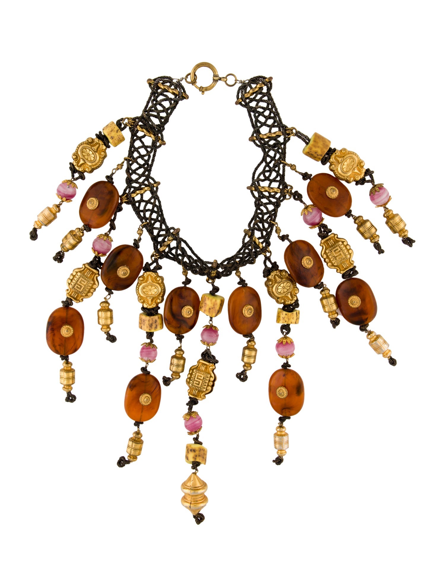 Valentino Vintage Ceramic, Resin & Glass Braided Wire Waterfall Vintage Choker Necklace