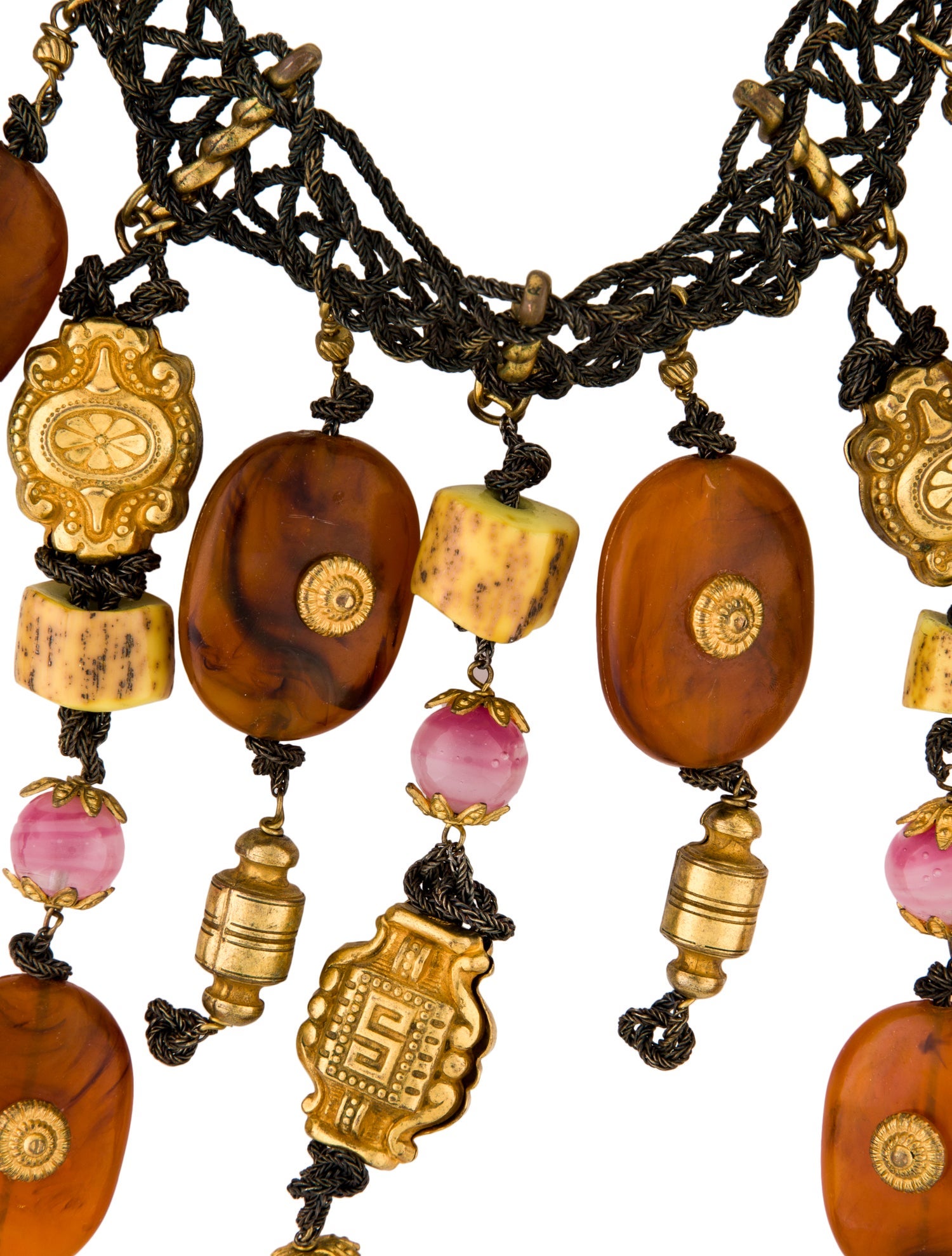 Valentino Vintage Ceramic, Resin & Glass Braided Wire Waterfall Vintage Choker Necklace