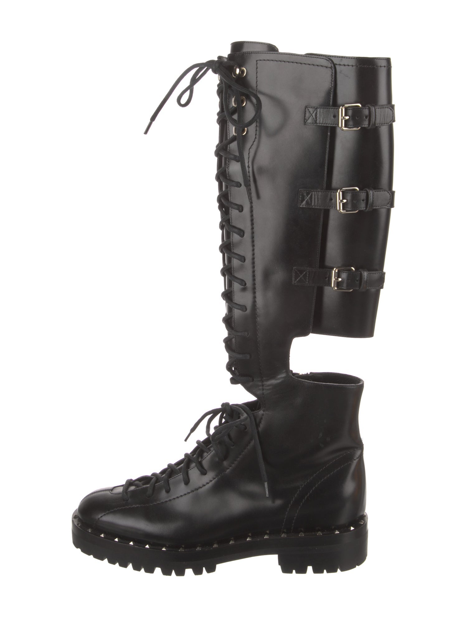Valentino Rockstud Accents Leather Combat Boots
