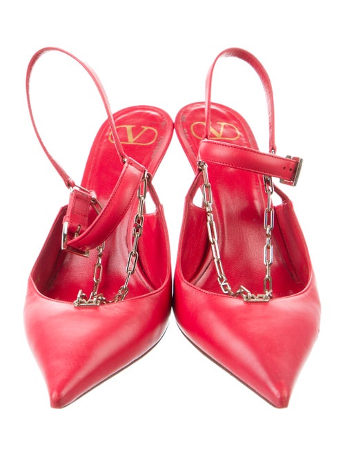 Valentino Leather Chain-Link Accents Slingback Pumps